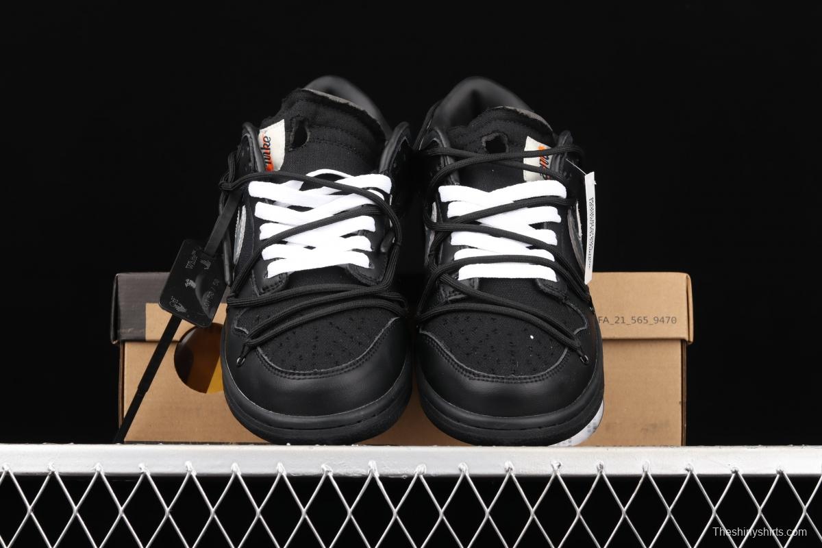 OFF-White x NIKE DUNK Low 04 of 50 OW all black casual sports skateboard shoes DM1602-001