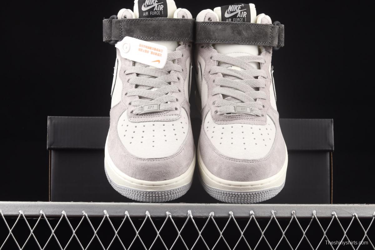 NIKE Air Force 11607 Mid rice gray-black color matching medium-top casual board shoes DG9158-616,