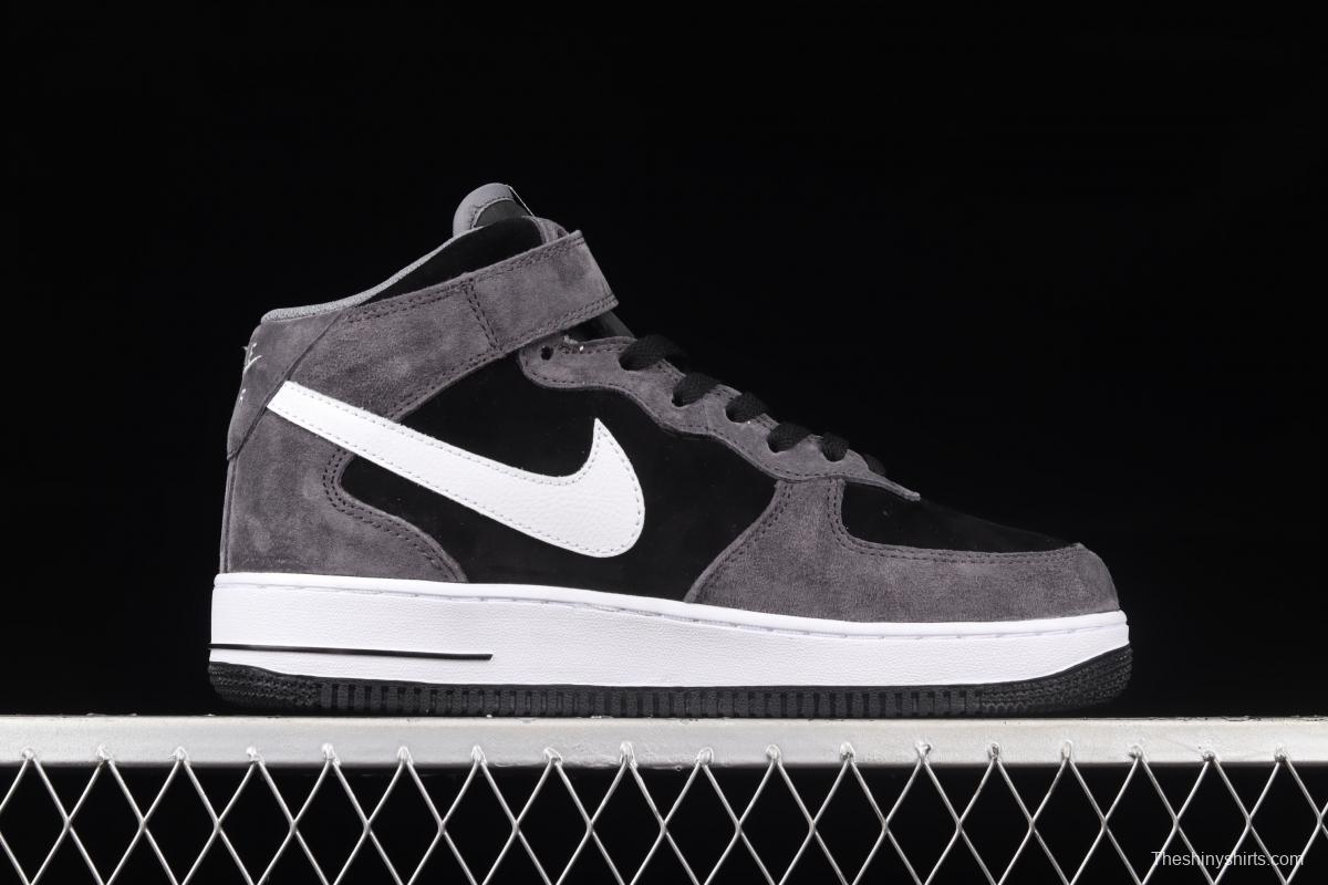 NIKE Air Force 1' 07 Mid dark black and gray suede medium top casual board shoes QT3369-996