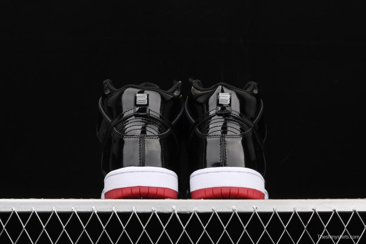 NIKE SB DUNK High Premium lacquered leather black and red high top casual skateboard shoes AJ7730-001