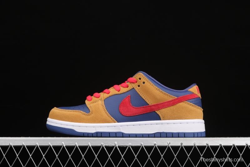 NIKE SB DUNK Low SB shredded backboard dark brown white and yellow color matching fashion leisure board shoes BQ6817-700