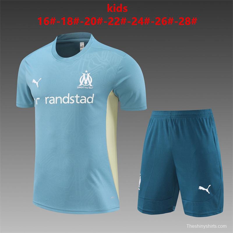 24/25 Kids Olympique Marseille Blue Short Sleeve Jersey+Shorts