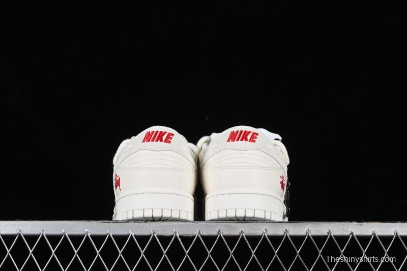Stussy x Nike SB Dunk Low Anniversary Custom Retro Sneakers with Original S Titanium Accessory - SJ2068-259