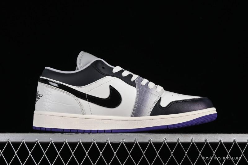 Nike Air Jordan 1 Low SE Casual Sneakers in Black White with Metallic Purple Accents - HF5759-101