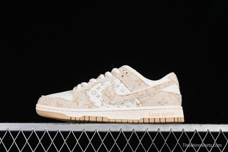 Nike SB Dunk Low LV Collaboration - Beige Swoosh Anniversary High-End Custom Low-Top Casual Skate Shoes - SJ2068-258