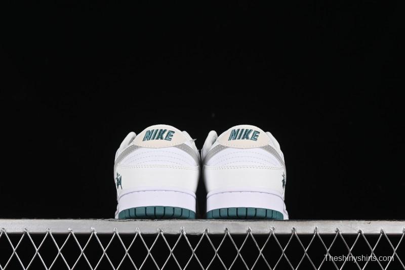 Nike SB Dunk Low Stussy Collaboration - White Grey Green Print Anniversary High-End Custom Low-Top Casual Skate Shoes - XX2025-808