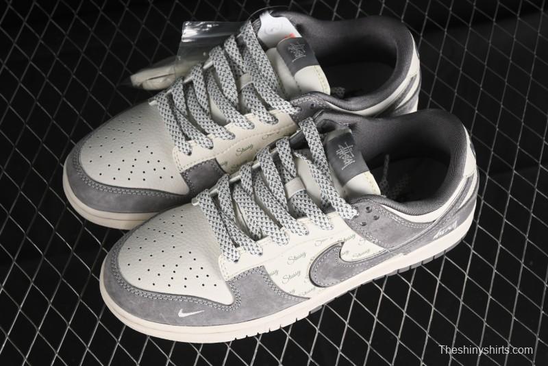 Nike SB Dunk Low Stussy Collaboration - Grey Pig Suede Patchwork Anniversary Custom Low-Top Casual Skate Shoes - CF3688-016