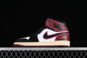 Nike Air Jordan 1 Mid AJ1 Snake Print Black Red Toe Mid-Top Basketball Shoes - FQ7818-101