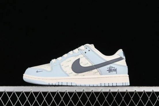 Nike SB Dunk Low Stussy Collaboration Anniversary Edition Light Blue Custom Low-Top Casual Skate Shoes - CF3688-012