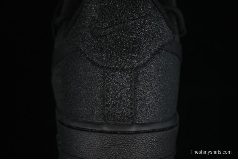 Nike Air Force 1 '07 Low Cleanfit High Street Retro Style All Black Star-Studded Diamond Accents Lace-Up Low-Top Casual Sneakers - ZH0316-030