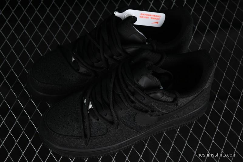 Nike Air Force 1 '07 Low Cleanfit High Street Retro Style All Black Star-Studded Diamond Accents Lace-Up Low-Top Casual Sneakers - ZH0316-030
