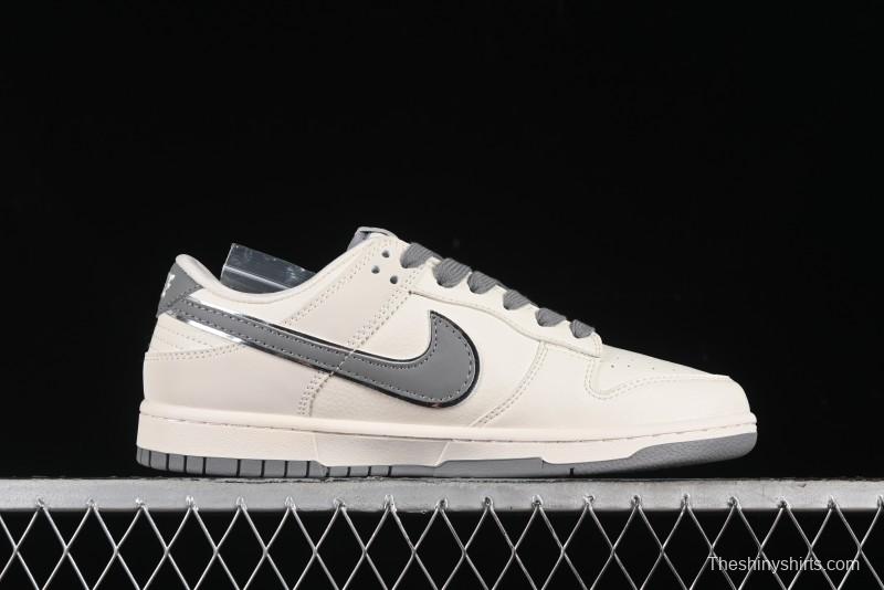 Nike SB Dunk Low Stussy Collaboration - Off White Dark Grey Swoosh Anniversary Custom Low-Top Casual Skate Shoes - DQ1098-382
