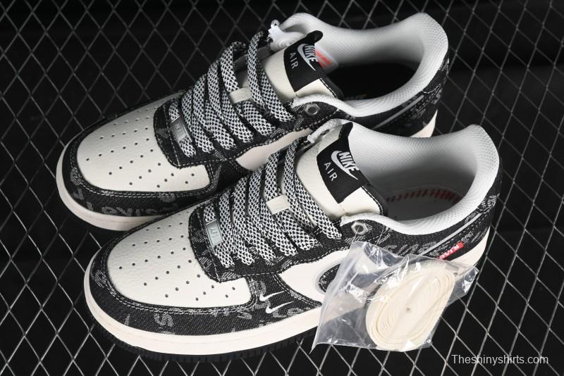 Nike Air Force 1 '07 Low Levi's Collaboration Double Swoosh Beige Black Casual Sneakers - SJ6698-001