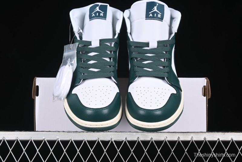 Nike Air Jordan 1 Mid Basketball Shoes in White/Oxidized Green - BQ6472-133