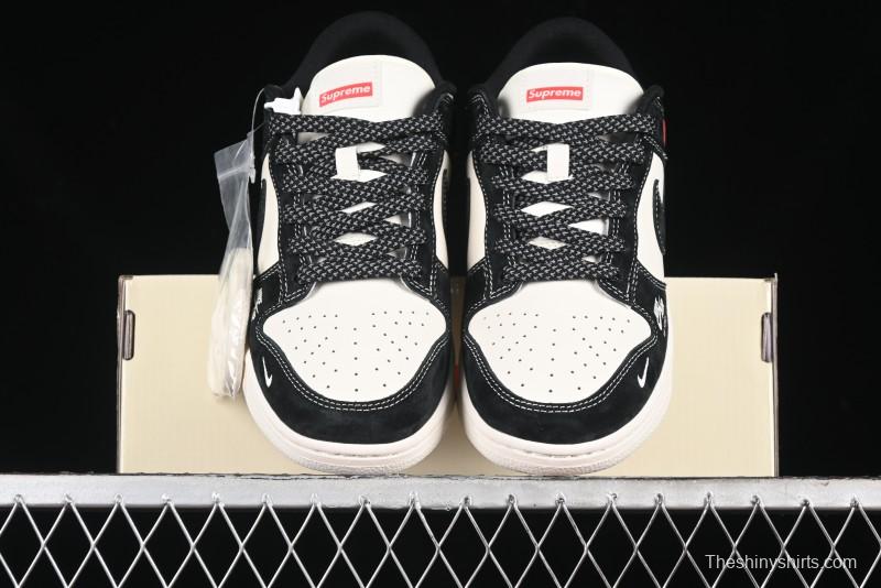 Nike SB Dunk Low SUP Collaboration - Black White Black Swoosh Anniversary Custom Low-Top Casual Skate Shoes - MM1089-020