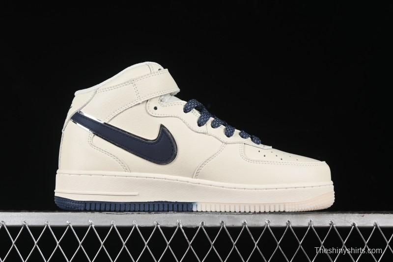 Nike Air Force 1 '07 Mid Deep Blue Two-Tone Sole Mid-Top Casual Sneakers with Reflective Stars - XL0236-233