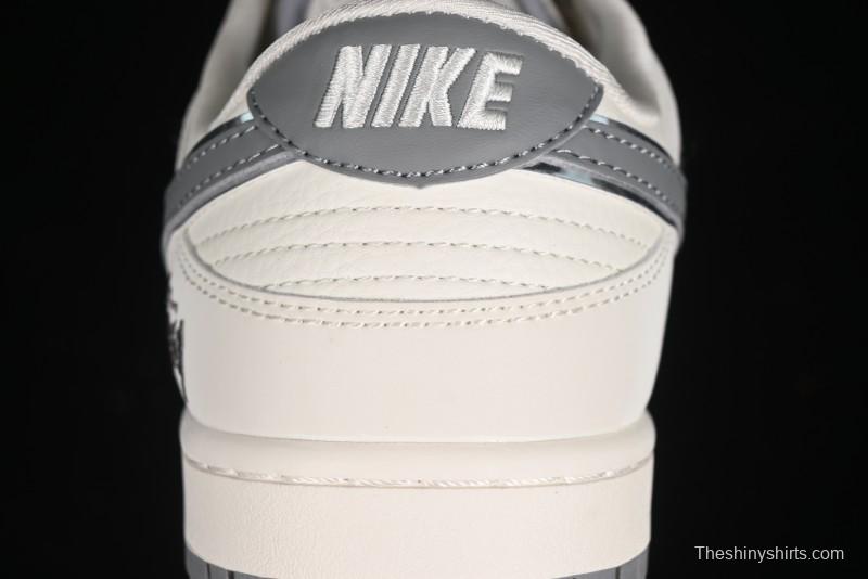 Nike SB Dunk Low Stussy Collaboration - Off White Dark Grey Swoosh Anniversary Custom Low-Top Casual Skate Shoes - DQ1098-382