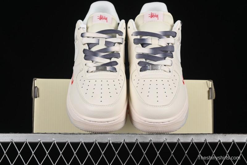 Nike Air Force 1 '07 Low Stussy Collaboration - White Grey Two-Tone Low-Top Casual Sneakers - XZ6188-015