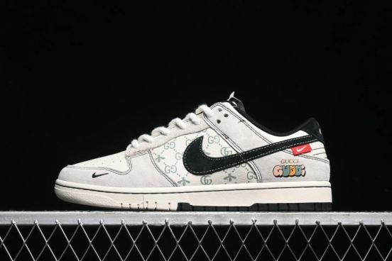 Nike SB Dunk Low Gucci Collaboration - Bumblebee Series Grey Black Hook Anniversary High-End Custom Low-Top Casual Skate Shoes - MM1089-029