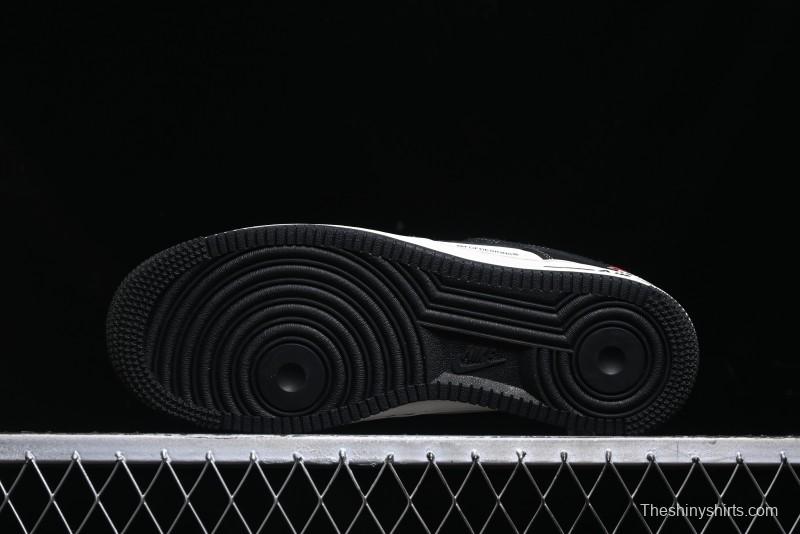 Nike Air Force 1 '07 Low Stussy Collaboration - Black White Double Swoosh Red Tag Low-Top Casual Sneakers - SJ6698-012