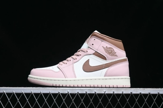 Nike Air Jordan 1 Mid AJ1 Basketball Shoes in Khaki Pink - BQ6472-620