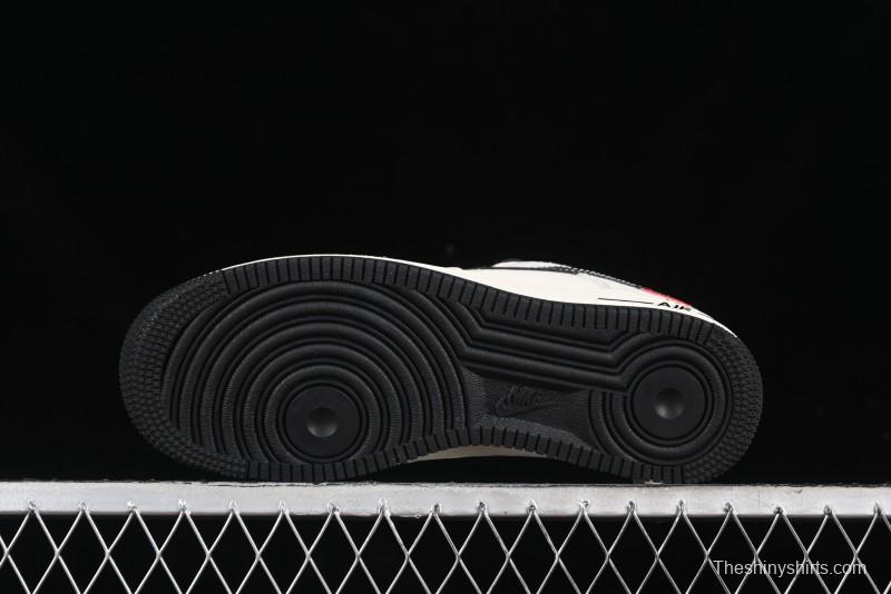 Nike Air Force 1 '07 Low Supreme Stussy Collaboration - Black Grey Red Label Low-Top Casual Sneakers - XZ6188-115