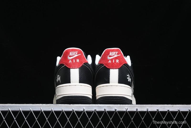 Nike Air Force 1 '07 Low Stussy Collaboration - Beige Black Pattern Red Outsole Low Top Casual Sneakers - XZ6188-339