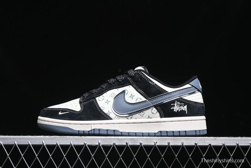 Nike SB Dunk Low Stussy Collaboration - Black White Print Anniversary Custom Low-Top Casual Sneakers - XX3168-212