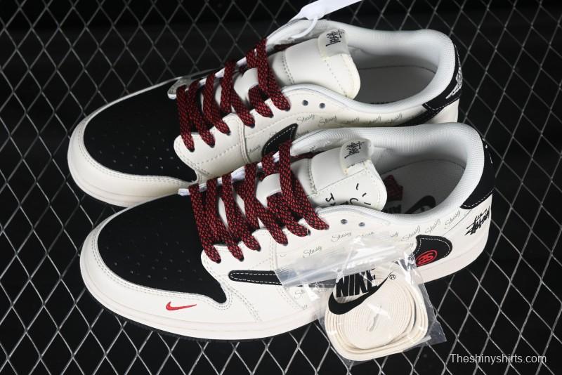 Nike Air Jordan 1 Low OG SP AJ1 Stussy Collaboration Black Swoosh Off-White Low-Top Casual Sneakers - XS6089-511