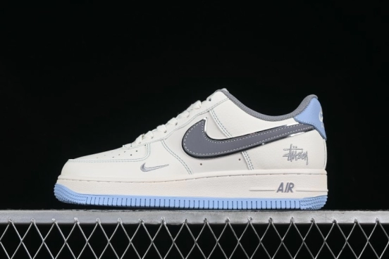 Nike Air Force 1 '07 Low Stussy Collaboration Light Grey Blue Sole Low-Top Casual Sneakers - XS1958-517