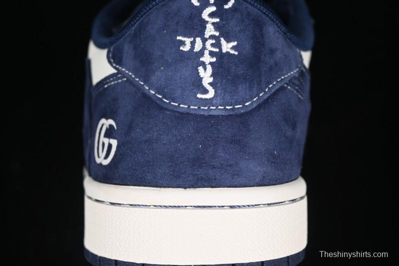 Nike Travis Scott x Fragment Design x Air Jordan 1 Low OG SP AJ1 Collaboration Sneakers - Prussian Blue - XS3086-006