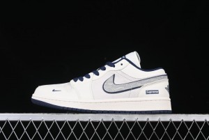 Nike Air Jordan 1 Low Supreme Collaboration - Shadow Swoosh Custom Retro Basketball Shoes - XX3318-368