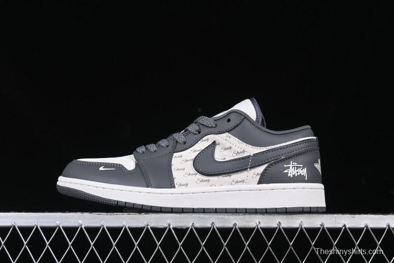 Nike Air Jordan 1 Low Stussy Collaboration - Signal Black Retro Basketball Shoes - XX3318-966