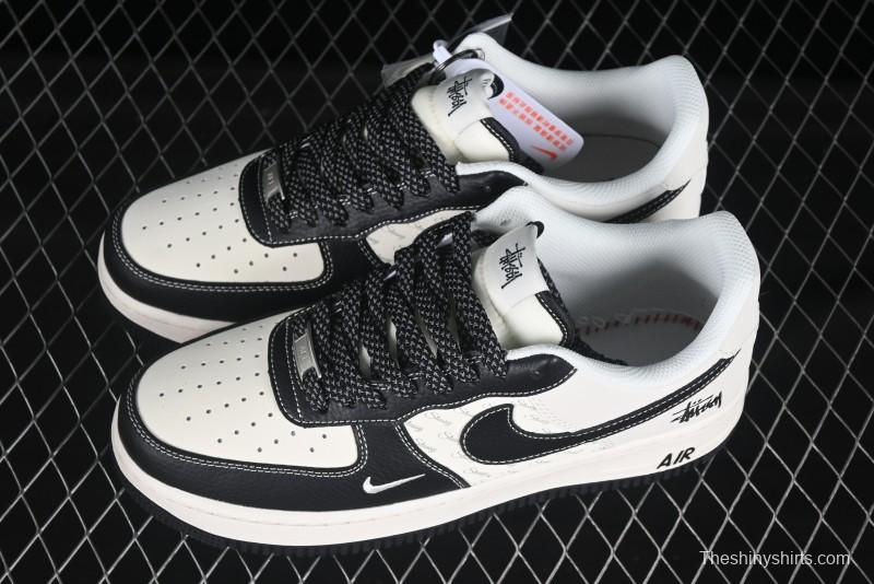 Nike Air Force 1 '07 Low Stussy Collaboration Black Leather Low-Top Casual Sneakers - HH7518-045