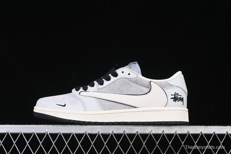 Nike Travis Scott x Fragment Design x Air Jordan 1 Low OG SP AJ1 Retro Sneakers in Summer Cicada Grey - XZ6898-001