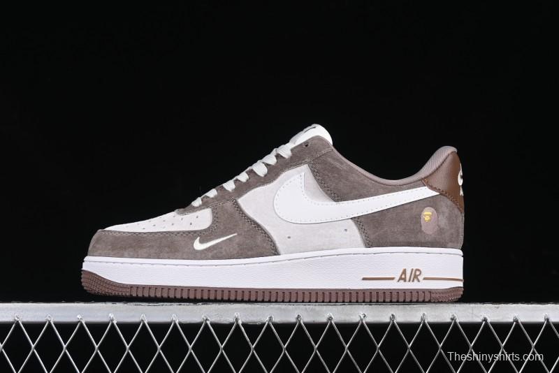 Nike Air Force 1 '07 Low Bape Collaboration Brown White Swoosh Low-Top Casual Sneakers - KK1988-035