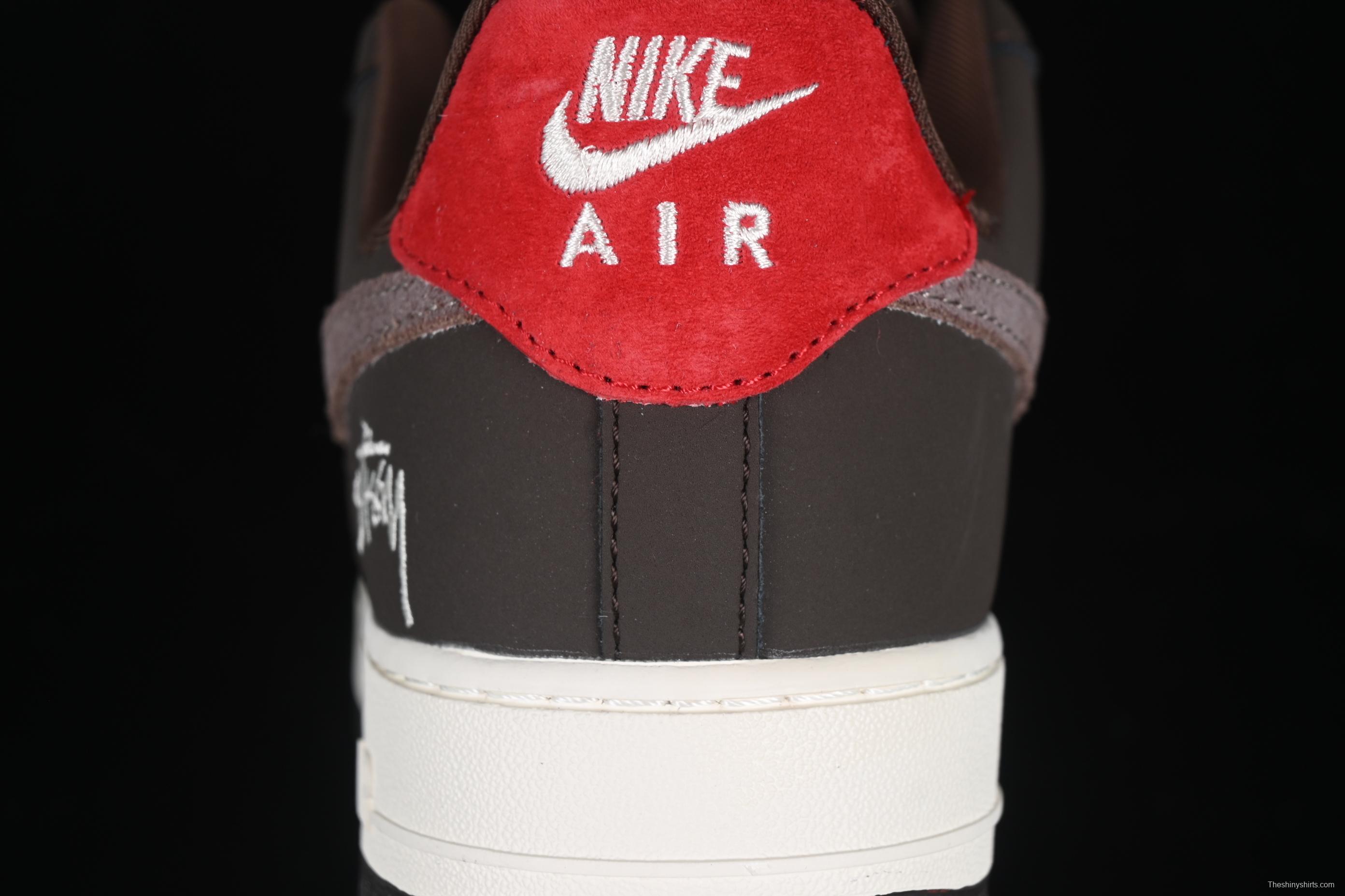 Nike Air Force 1 '07 Low Stussy Collaboration Red Tail Chocolate Low-Top Casual Sneakers - KK1988-057