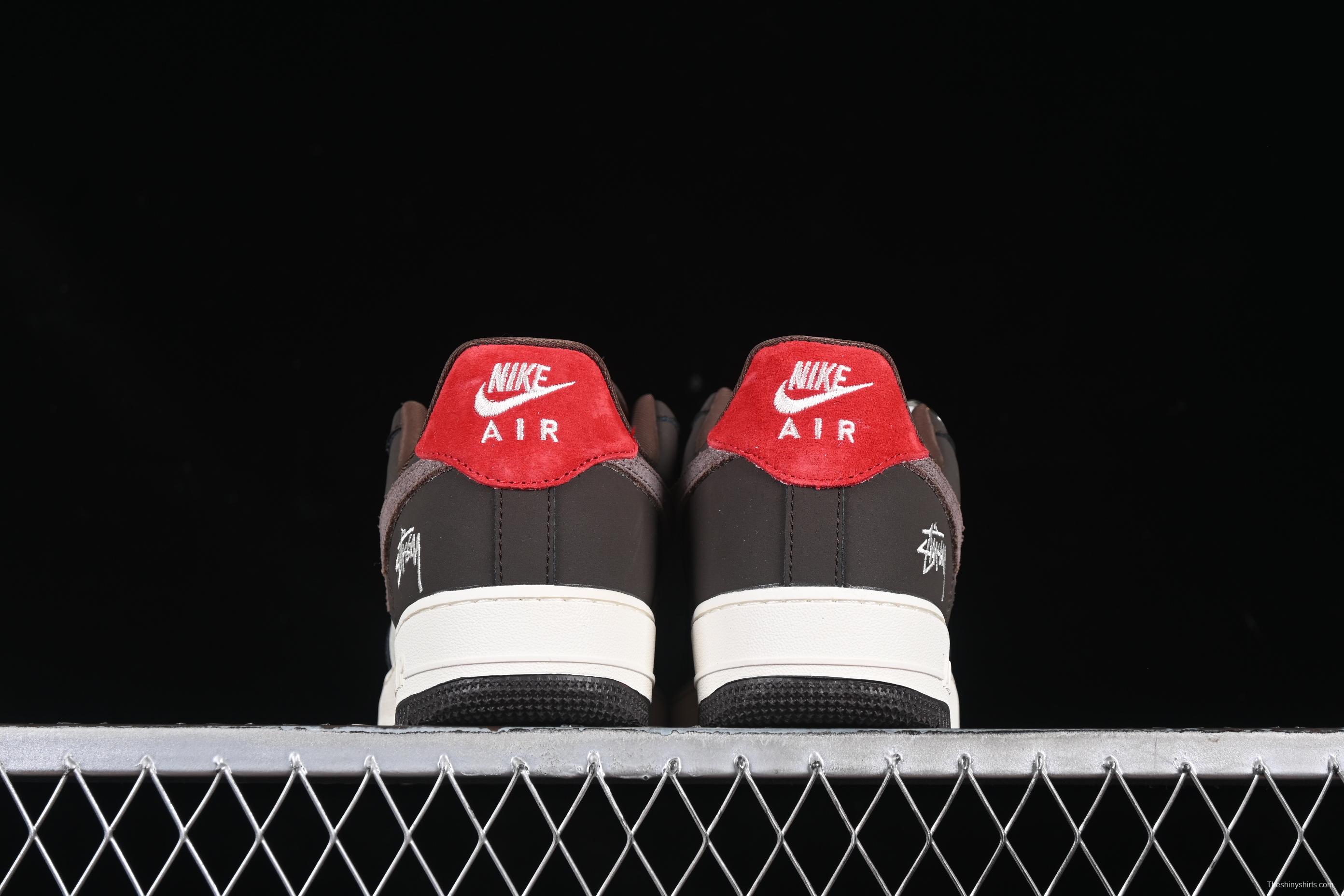 Nike Air Force 1 '07 Low Stussy Collaboration Red Tail Chocolate Low-Top Casual Sneakers - KK1988-057