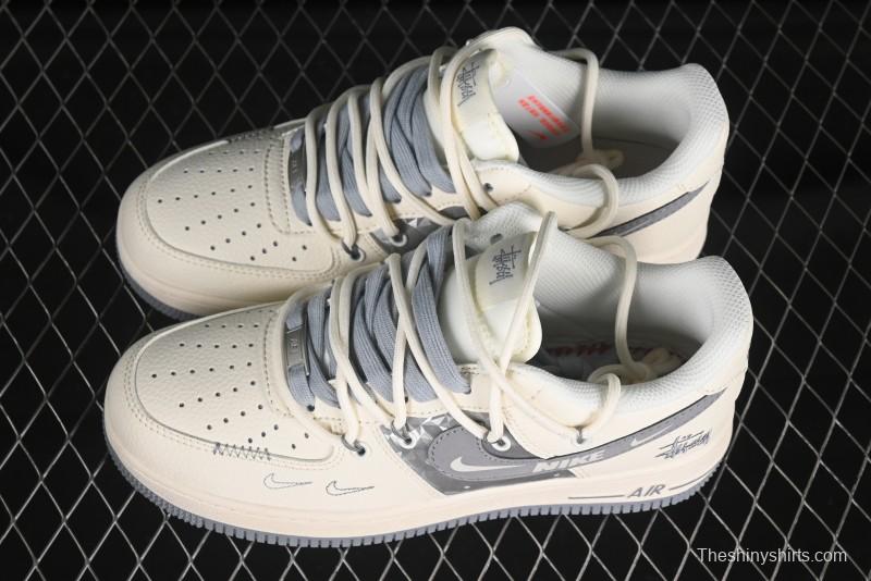 Nike Air Force 1 '07 Low Stussy Collaboration Grey Diamond Lace-Up Casual Sneakers - DM6868-072