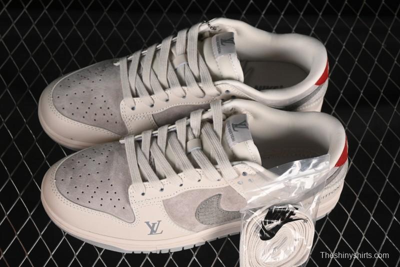 Nike SB Dunk Low LV Collaboration Grey Snake Swoosh Anniversary High-End Custom Low-Top Casual Skate Shoes - XX3168-125