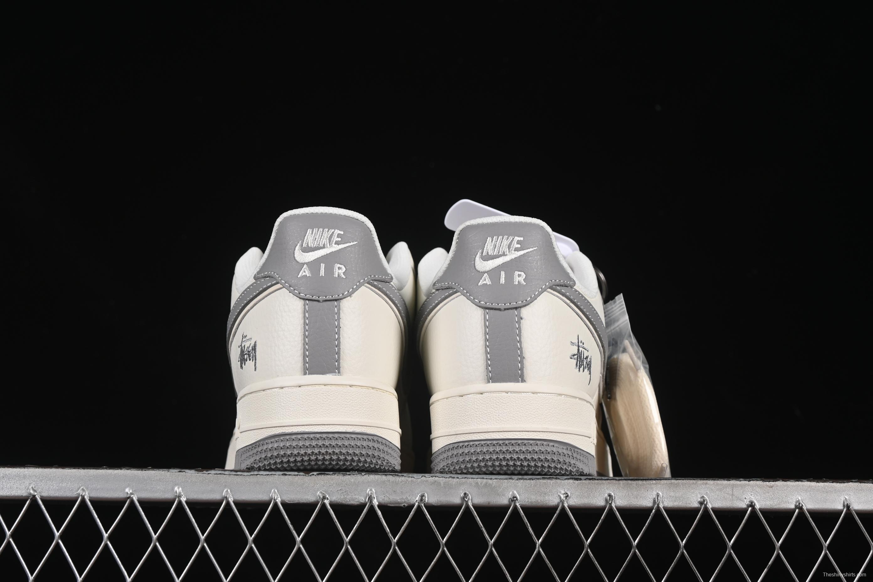 Nike Air Force 1'07 Low Stussy Collaboration Grey Swoosh Grey Base Red Label Casual Sneakers - CS5288-008