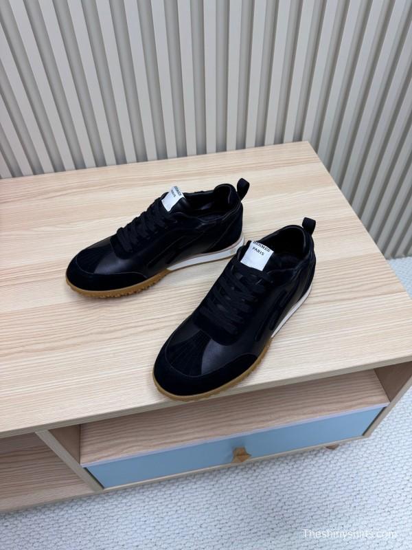 2025 Men Hermès Black Suede Leather Sneakers LY00310