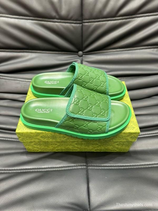 2024 Slippers Gucci Green Leather Slippers MJ00200