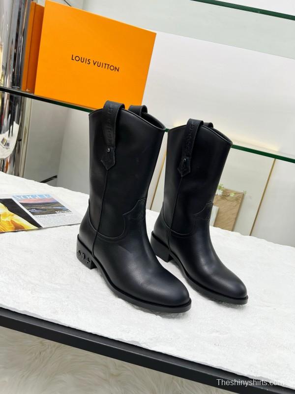 2024 Women Louis Vuitton Black Leather Boots MJ00360