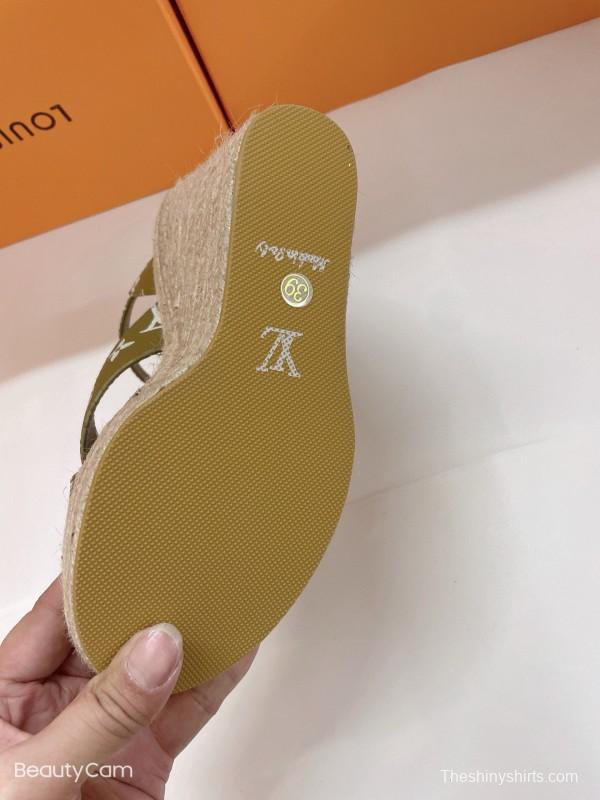 2025 Women Louis Vuitton Pink Beige Green Leather Denim Espadrilles Sandals MJ00280