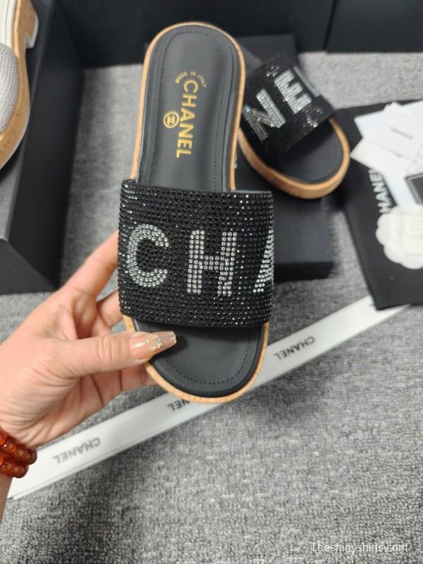 2025 Slippers Chanel Black Fabric Women Slippers