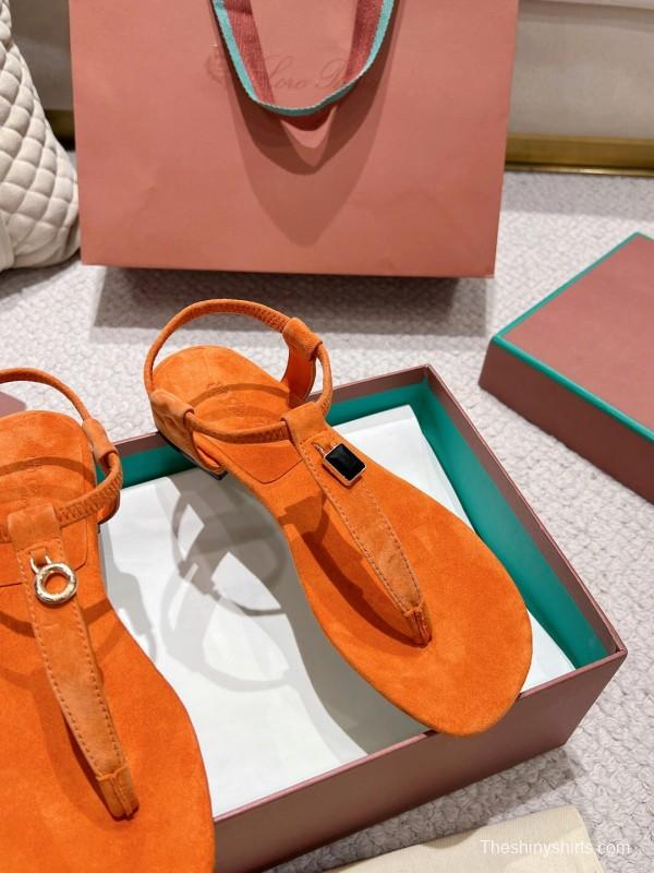 2025 Slippers Loro Piana Orange Suede Slippers LY00300