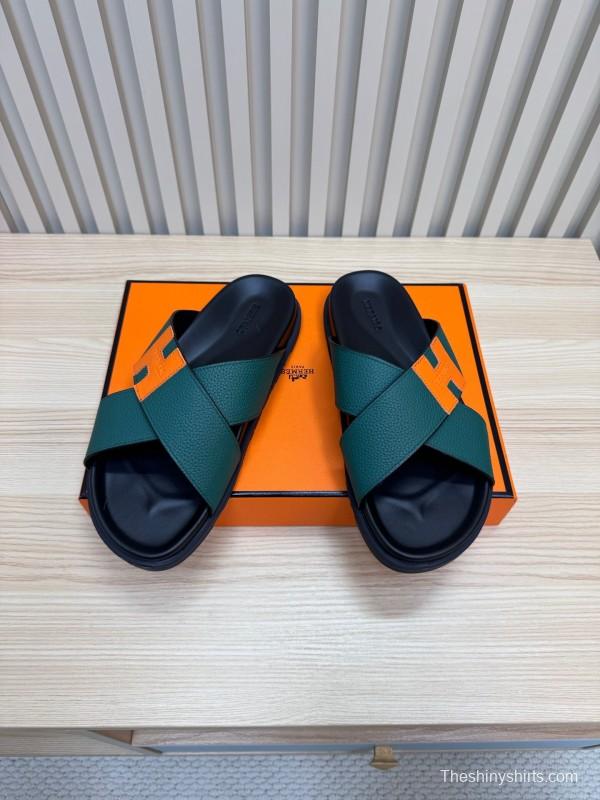 2025 Slippers Hermès Green Orange Leather