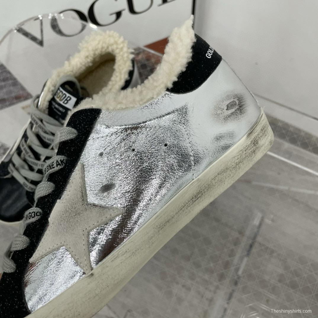 2025 Women GGDB Silver Black Leather Shearling Sneakers