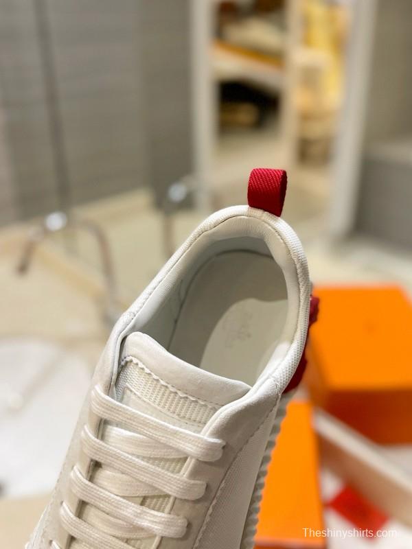 2024 Unisex Hermès White Red Silk Sheepskin Sneakers MJ00320